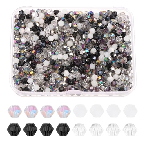 PATIKIL 1000 Stück Facettierte Glasperlen, 4mm Kristall Facettierte Perlen, Kristallperlen Zum Auffädeln, Doppelkegel Perlen mit Box für Armband, Halskette, Schmuckherstellung, Mischfarbe von PATIKIL