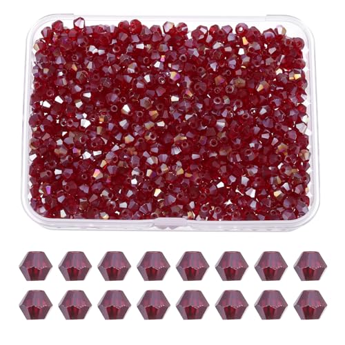 PATIKIL 1000 Stück Facettierte Glasperlen, 4mm Kristall Facettierte Perlen, Kristallperlen Zum Auffädeln, Doppelkegel Perlen mit Box für Armband, Halskette, Schmuckherstellung,Dunkelrot AB von PATIKIL