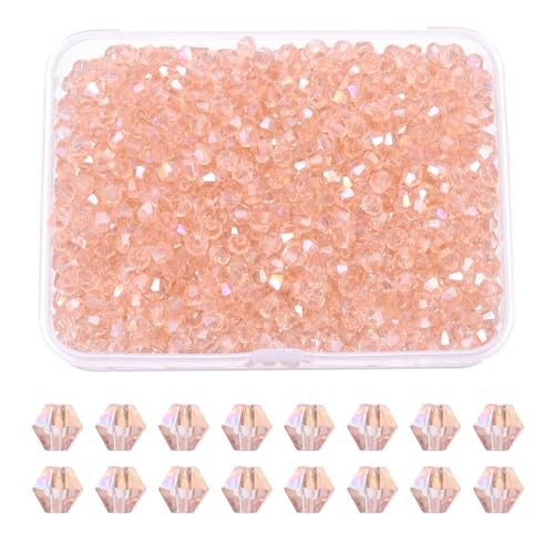 PATIKIL 1000 Stück Facettierte Glasperlen, 4mm Kristall Facettierte Perlen, Kristallperlen Zum Auffädeln, Doppelkegel Perlen mit Box für Armband, Halskette, Schmuckherstellung,Wasserrot AB von PATIKIL