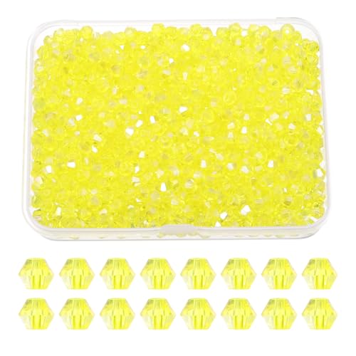 PATIKIL 1000 Stück Facettierte Glasperlen, 4mm Kristall Facettierte Perlen, Kristallperlen Zum Auffädeln, Doppelkegel Perlen mit Box für Armband, Halskette, Schmuckherstellung DIY, Gelb AB von PATIKIL