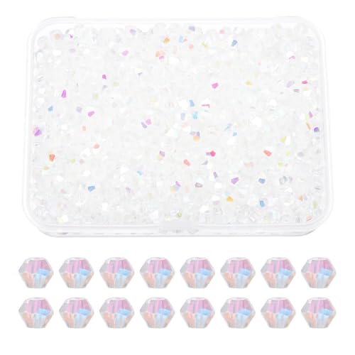 PATIKIL 1000 Stück Facettierte Glasperlen, 4mm Kristall Facettierte Perlen, Kristallperlen Zum Auffädeln, Doppelkegel Perlen mit Box für Armband, Halskette, Schmuckherstellung DIY, Weiß AB von PATIKIL