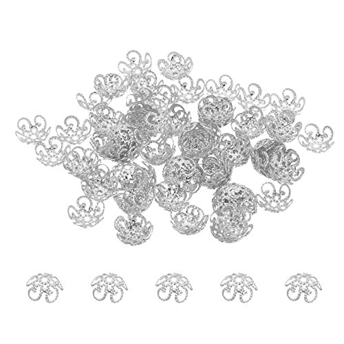 PATIKIL 100 Stück Perlenkappe, 10x4mm Blume Perlenkappen Zwischenperlen Metallperlen Blume Petal Bead für DIY Schmuck Herstellung Ohrring Armband Halskette Handwerk, Silber Ton von PATIKIL