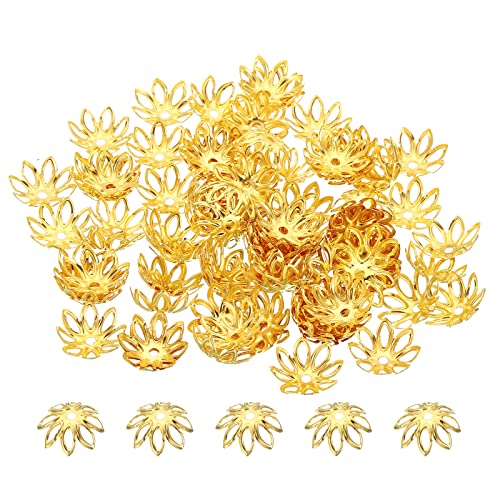 PATIKIL 100 Stück Perlenkappe, 14x5mm Blume Perlenkappen Zwischenperlen Metallperlen Blume Petal Bead für DIY Schmuck Herstellung Ohrring Armband Halskette Handwerk, Goldton von PATIKIL