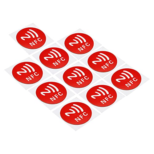 PATIKIL 10Pack NFC Aufkleber NFC213 Etikett Aufkleber 144 Bytes Speicher Vollständig Programmierbar Leer Rund 30mm/1.2" Durchm NFC Etiketten für Telefon NFC-fähige Geräte Rot von PATIKIL