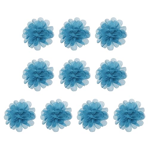 PATIKIL 10Stk 2.8" Chiffon Blumen Netz Stoff Blumen Nähen Gewebe Ornamente Stirnband Verzierungen für Heimwerker Handwerk Hochzeit Dekor Blau von PATIKIL