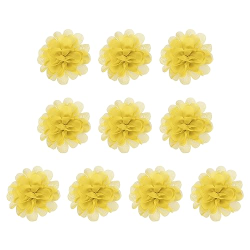 PATIKIL 10Stk 2.8" Chiffon Blumen Netz Stoff Blumen Nähen Gewebe Ornamente Stirnband Verzierungen für Heimwerker Handwerk Hochzeit Dekor Gelb von PATIKIL