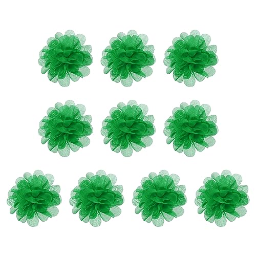 PATIKIL 10Stk 2.8" Chiffon Blumen Netz Stoff Blumen Nähen Gewebe Ornamente Stirnband Verzierungen für Heimwerker Handwerk Hochzeit Dekor Grün von PATIKIL