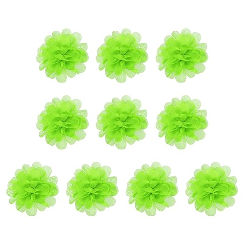 PATIKIL 10Stk 2.8" Chiffon Blumen Netz Stoff Blumen Nähen Gewebe Ornamente Stirnband Verzierungen für Heimwerker Handwerk Hochzeit Dekor Neon Grün von PATIKIL