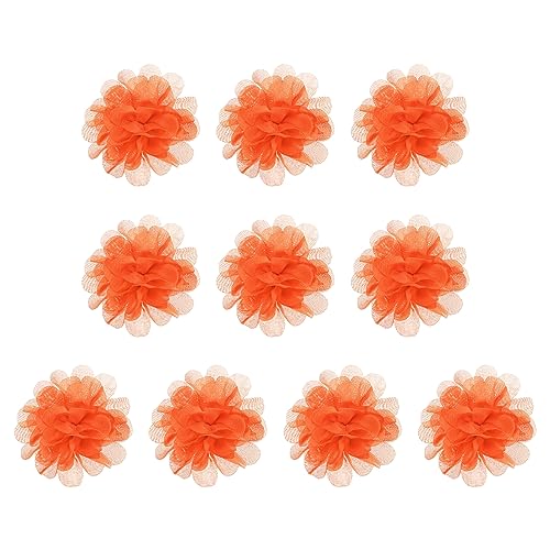 PATIKIL 10Stk 2.8" Chiffon Blumen Netz Stoff Blumen Nähen Gewebe Ornamente Stirnband Verzierungen für Heimwerker Handwerk Hochzeit Dekor Neon Orange von PATIKIL