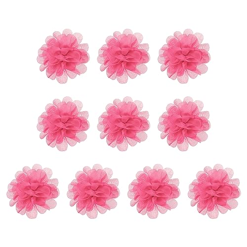 PATIKIL 10Stk 2.8" Chiffon Blumen Netz Stoff Blumen Nähen Gewebe Ornamente Stirnband Verzierungen für Heimwerker Handwerk Hochzeit Dekor Neon Rose von PATIKIL