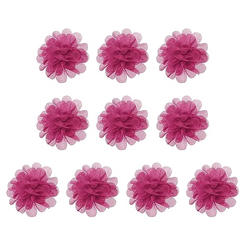 PATIKIL 10Stk 2.8" Chiffon Blumen Netz Stoff Blumen Nähen Gewebe Ornamente Stirnband Verzierungen für Heimwerker Handwerk Hochzeit Dekor Rosenrot von PATIKIL