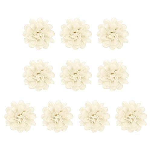 PATIKIL 10Stk 3.9" Chiffon Blumen Netz Stoff Blumen Nähen Gewebe Ornamente Stirnband Verzierungen für Heimwerker Handwerk Hochzeit Dekor Beige von PATIKIL