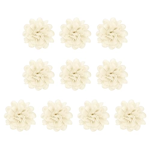 PATIKIL 10Stk 3.9" Chiffon Blumen Netz Stoff Blumen Nähen Gewebe Ornamente Stirnband Verzierungen für Heimwerker Handwerk Hochzeit Dekor Beige von PATIKIL
