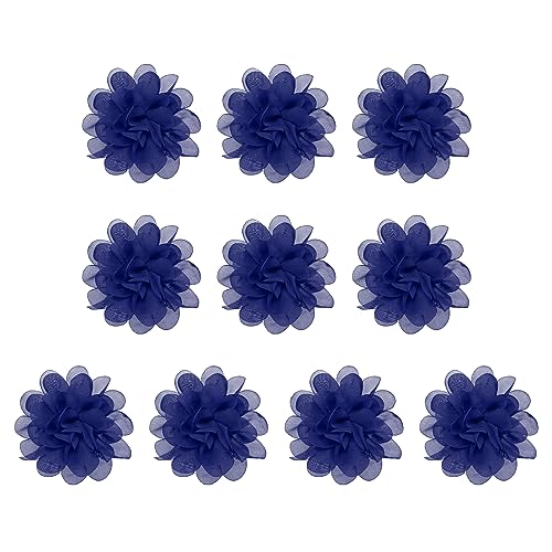 PATIKIL 10Stk 3.9" Chiffon Blumen Netz Stoff Blumen Nähen Gewebe Ornamente Stirnband Verzierungen für Heimwerker Handwerk Hochzeit Dekor Dunkel Blau von PATIKIL