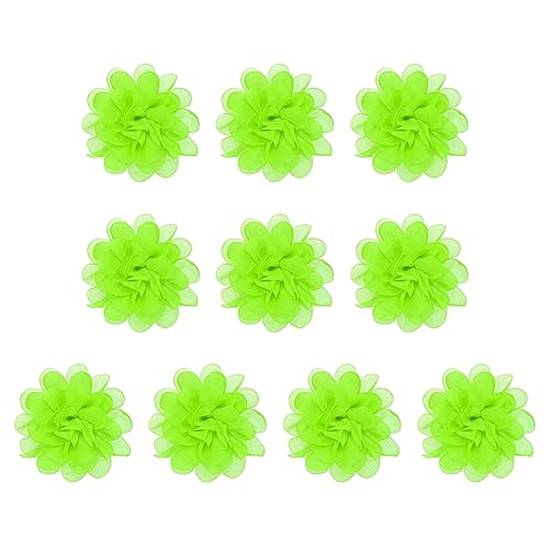 PATIKIL 10Stk 3.9" Chiffon Blumen Netz Stoff Blumen Nähen Gewebe Ornamente Stirnband Verzierungen für Heimwerker Handwerk Hochzeit Dekor Neon Grün von PATIKIL