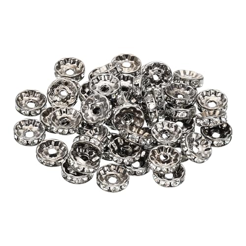 PATIKIL 10mm Abstandshalter Perlen, 100 Stück Perlenabstandshalter Rondelle Spacer Perlen Strass Kleine Runde Glasperlen Kristall für Schmuck Armbänder Halsketten DIY, Schwarz von PATIKIL