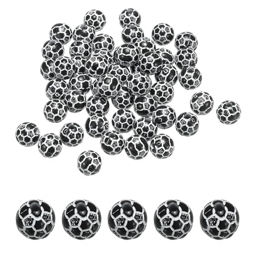 PATIKIL 10mm Sport Kugel Perlen 100Stk Acryl Fußball Perlen Masse Rund Sport Abstandhalter Perlen für Basteln Armbänder Halsketten Herstellung Schwarz von PATIKIL