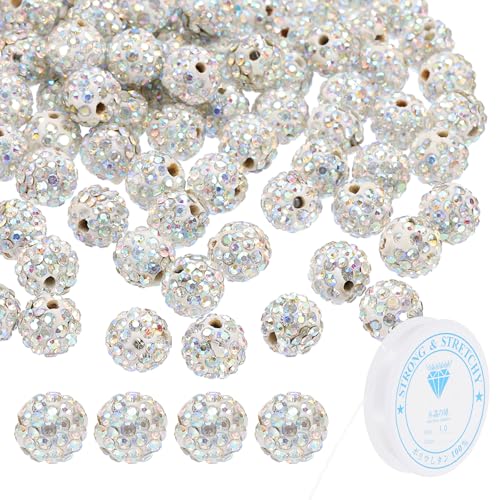 PATIKIL 10mm Strass Clay Perlen für Schmuckherstellung, 120er Pack Runde Ball Polymer Clay Kristall Charm Perlen mit Elastischem Band für Basteldekoration Halskette Armbänder, Bunt Weiß PATIKIL 10mm Strass Clay Perlen für Schmuckherstellung, 120er Pack Runde Ball Polymer Clay Kristall Charm Perlen mit Elastischem Band für Basteldekoration Halskette Armbänder, Bunt Weiß von PATIKIL