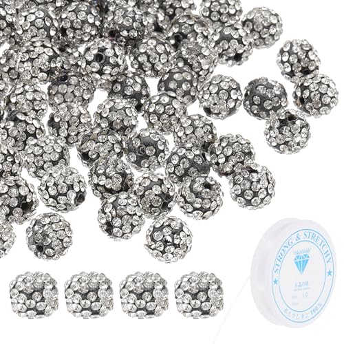 PATIKIL 10mm Strass Tonperlen für Schmuckherstellung, 120er Pack Runde Ball Polymer Ton Kristall Perlen mit Elastischem Band für Basteldekoration Halskette Armbänder, Hellgrau PATIKIL 10mm Strass Tonperlen für Schmuckherstellung, 120er Pack Runde Ball Polymer Ton Kristall Perlen mit Elastischem Band für Basteldekoration Halskette Armbänder, Hellgrau von PATIKIL