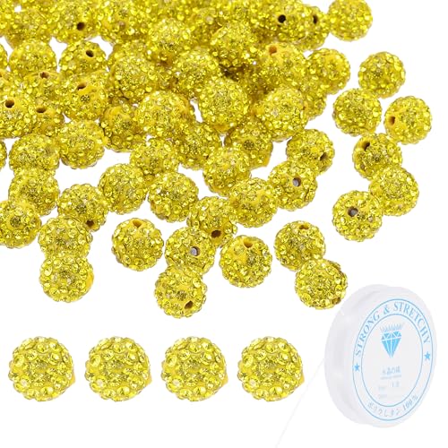PATIKIL 10mm Strass Tonperlen für Schmuckherstellung, 120er Pack Runde Ball Polymer Ton Kristall Perlen mit Elastischem Band für Basteldekoration Halskette Armbänder, Zitronengelb PATIKIL 10mm Strass Tonperlen für Schmuckherstellung, 120er Pack Runde Ball Polymer Ton Kristall Perlen mit Elastischem Band für Basteldekoration Halskette Armbänder, Zitronengelb von PATIKIL
