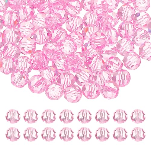 PATIKIL 10mm runde Kristallperlen, 100 Stück Glas facettierte Kugelperlen lose Abstandperle für die Schmuckherstellung Armband Halskette Ohrringe, Pink von PATIKIL