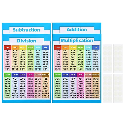 PATIKIL 11x17 Ausbildung Plakate 4Stk Multiplikation Tabelle Poster Teilungsdiagramm Additions Poster Subtraktion Tabellen Diagramm Laminierte Große Karte von PATIKIL