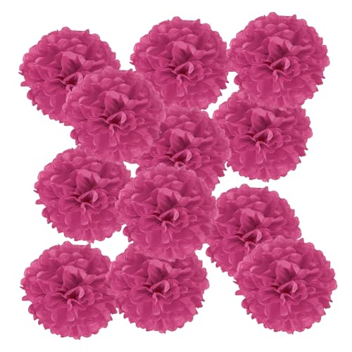 PATIKIL 12 Stück 15 cm Pom Poms Papier Blumen, Papierblumen Hochzeitsdeko Seidenpapier für Hochzeit Brautdusche Geburtstagsparty Hintergrund Dekoration, Rosenrot von PATIKIL
