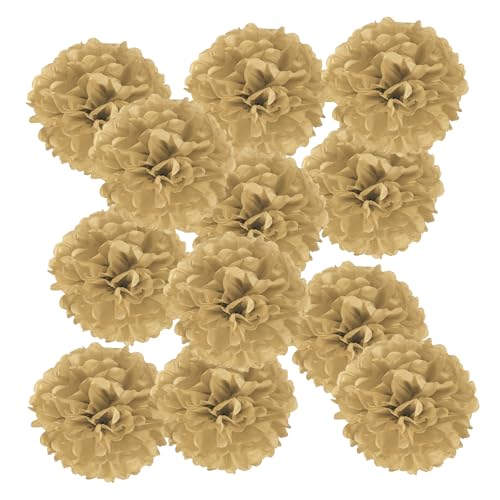 PATIKIL 12 Stück 35 cm Pom Poms Papier Blumen, Papierblumen Hochzeitsdeko Seidenpapier für Hochzeit Brautdusche Geburtstagsparty Hintergrund Dekoration, Khaki von PATIKIL