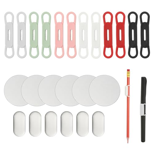PATIKIL 12 Stück Magnetischer Stifthalter, Silikon Flexibler Stifthalter Verstellbarer Organizer Clip mit 6 Metallplatten für Kühlschrank Whiteboards Schreibtisch Klemmbrett, 6 Farben von PATIKIL