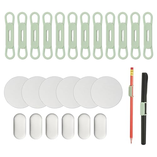 PATIKIL 12 Stück Magnetischer Stifthalter, Silikon Flexibler Stifthalter Verstellbarer Organizer Clip mit 6 Metallplatten für Kühlschrank Whiteboards Schreibtisch Klemmbrett, Grün von PATIKIL