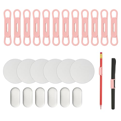 PATIKIL 12 Stück Magnetischer Stifthalter, Silikon Flexibler Stifthalter Verstellbarer Organizer Clip mit 6 Metallplatten für Kühlschrank Whiteboards Schreibtisch Klemmbrett, Pink von PATIKIL