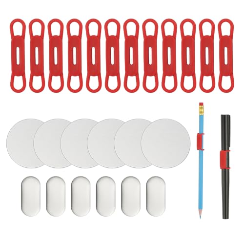 PATIKIL 12 Stück Magnetischer Stifthalter, Silikon Flexibler Stifthalter Verstellbarer Organizer Clip mit 6 Metallplatten für Kühlschrank Whiteboards Schreibtisch Klemmbrett, Rot von PATIKIL