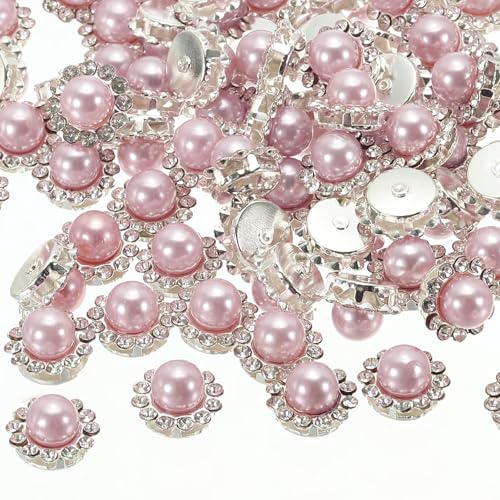 PATIKIL 12 mm Blumenkralle zum Aufnähen von Perlen und Strasssteinen, 100 Stück Kristalle Gold Glänzende Flachbodenperlen Strasssteine für DIY-Handwerk Schuhe Ohrring, Hellrosa von PATIKIL