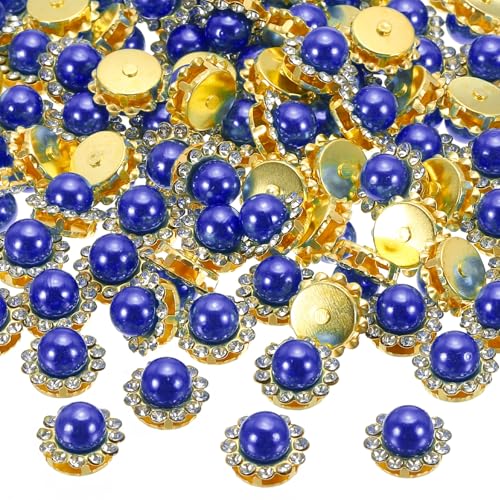 PATIKIL 12 mm Blumenkralle zum Aufnähen von Perlen und Strasssteinen, 100 Stück Kristalle Gold Glänzende Flachrücken-Basisperlen und Strasssteine für DIY-Handwerk Schuhe Ohrring Saphir von PATIKIL