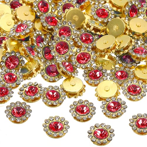 PATIKIL 12 mm Blumenkralle zum Aufnähen von Perlen und Strasssteinen, 100 Stück Kristallglas-Metallbasis Blumenkralle Edelsteine Kristalle für DIY-Handwerk Schuhe Ohrring, Rot von PATIKIL