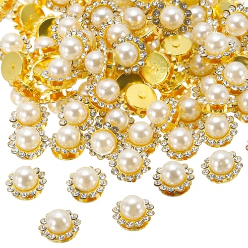 PATIKIL 12 mm Blumenkralle zum Aufnähen von Perlen und Strasssteinen 100 Stück Kristalle Gold Glänzende Flachrücken-Basisperlen und Strasssteine für DIY-Handwerk Schuhe Ohrring Beige von PATIKIL