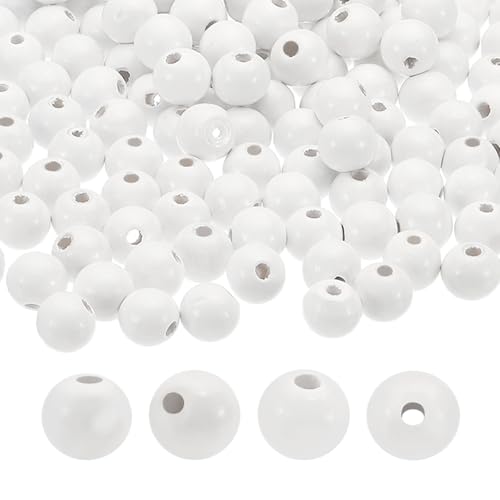 PATIKIL 12mm Naturholzperlen, 200er Pack Holzperlen Runde lose Perlen Abstandshalterperlen für DIY Bastelschmuck Herstellung Heimdekoration, Weiß von PATIKIL
