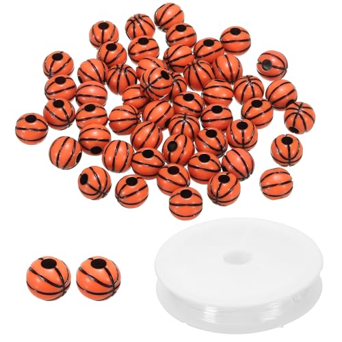 PATIKIL 12mm Sportball Perlen, 50er Pack Acryl Basketball Perlen Großhandel Runde Sport Spacer Perlen mit 4,4 Yard Elastischem Seil für DIY Bastelarbeiten, Braun von PATIKIL