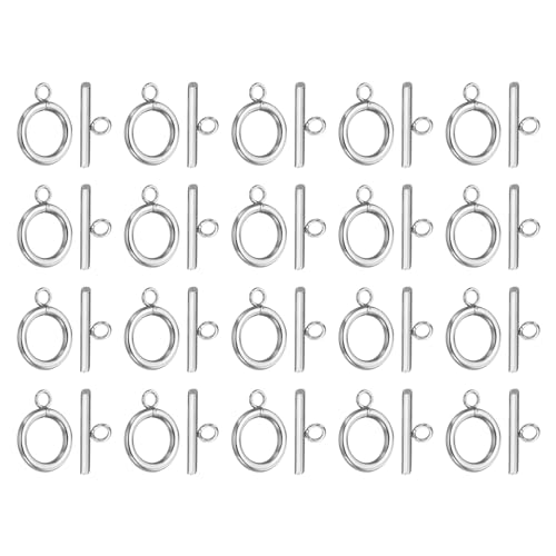 PATIKIL 13mm/0.51in Durchmesser Knebelverschluss, 20er Set 304 Edelstahl Runder Verschlussverbinder & T-Stab für Schmuckherstellung Halskette Armband Basteln DIY, Silber von PATIKIL