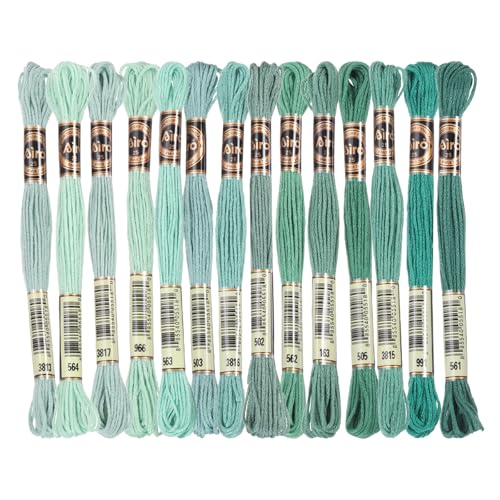 PATIKIL 14 Stück Stickgarn, je 8m, 6fädig, Polyester Stickfäden Armbandfäden für Kreuzstich, Handstickerei, DIY-Handwerksprojekte, Mehrfarbig Hellgrün von PATIKIL