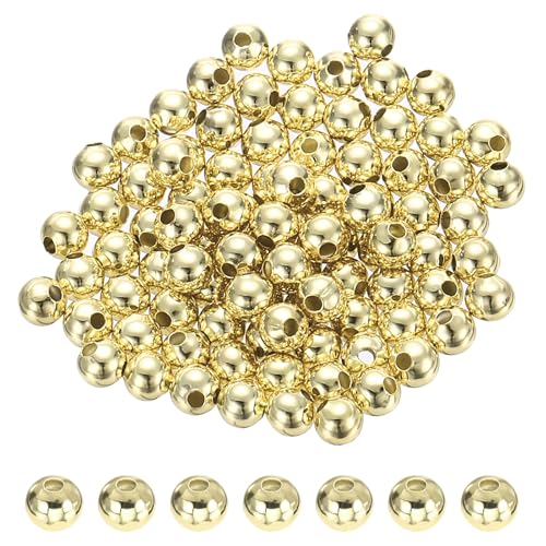 PATIKIL 14K Gold Filled Spacer Beads, 90 Stück 5mm Metallglanz Runde Perlen für Armband Schmuckherstellung Halskette DIY von PATIKIL