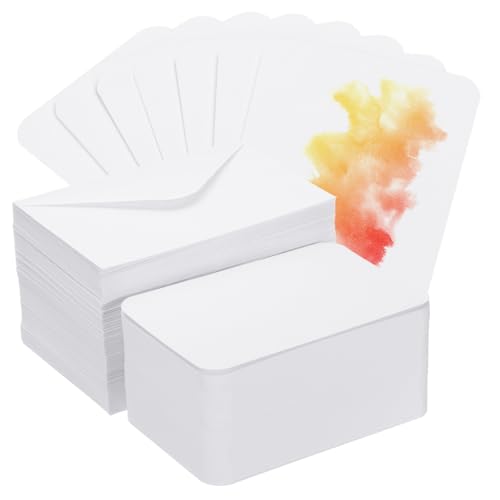 PATIKIL 150 Sets reine Baumwoll Aquarellpapier 140lb/300 g/m² Postkarten Blanko mit abgerundeten Ecken und Umschlägen für Kunstmalerei Kreative Dankesnotizen, 101x152 mm von PATIKIL