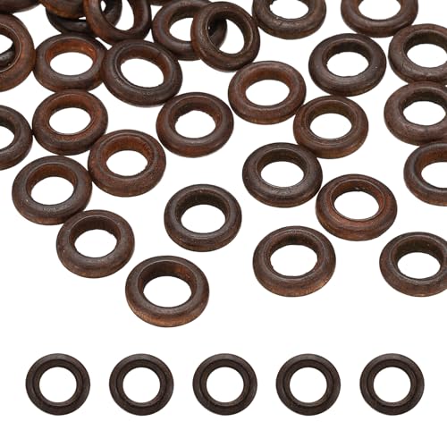PATIKIL 15mm Naturholzringe, 50er Pack Holzringe Rund Verbindungsringe Holzschlaufe Kreis für Bastelarbeiten Anhänger DIY Schmuckherstellung Makramee, Dunkelbraun von PATIKIL