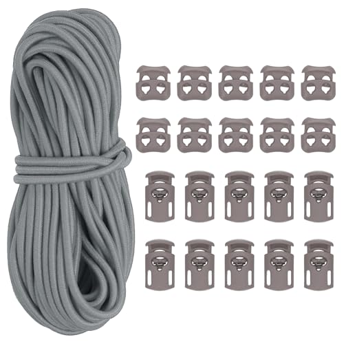 PATIKIL 16 Yard Elastic Bungee Cord & Single Hole Cord Lock & Double Hole Spring Toggle Stopper für Paracord Zugband Schnürsenkel Kleidung Rucksack Taschen, Grau 21er Pack PATIKIL 16 Yard Elastic Bungee Cord & Single Hole Cord Lock & Double Hole Spring Toggle Stopper für Paracord Zugband Schnürsenkel Kleidung Rucksack Taschen, Grau 21er Pack von PATIKIL