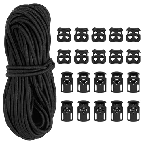 PATIKIL 16 Yard Elastic Bungee Cord & Single Hole Cord Lock & Double Hole Spring Toggle Stopper für Paracord Zugband Schnürsenkel Kleidung Rucksack Taschen, Schwarz 21er Pack PATIKIL 16 Yard Elastic Bungee Cord & Single Hole Cord Lock & Double Hole Spring Toggle Stopper für Paracord Zugband Schnürsenkel Kleidung Rucksack Taschen, Schwarz 21er Pack von PATIKIL