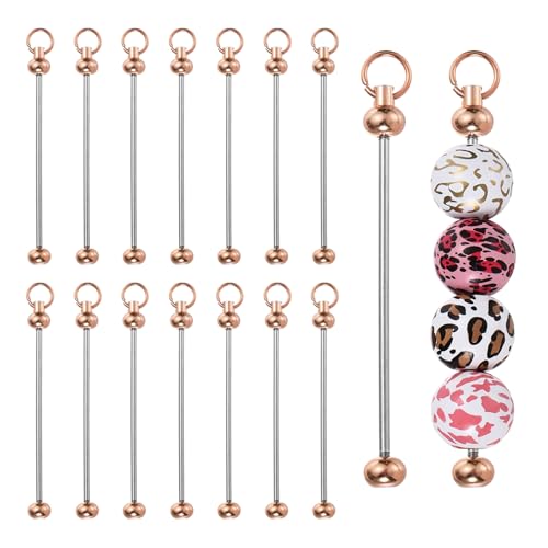 PATIKIL 16 x Perlen-Schlüsselanhänger, Rohlinge, Perlen, Schlüsselanhänger, Stab zur Herstellung von Perlen, Schmuckherstellung, DIY, Fokusperlen, Handwerk, Rucksack, Roségold von PATIKIL