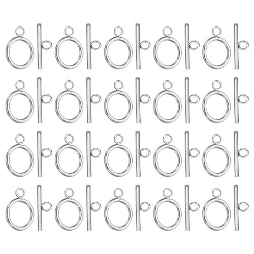 PATIKIL 16mm/0.63in Durchmesser Knebelverschluss, 20er Set 304 Edelstahl Runder Verschlussverbinder & T-Stab für Schmuckherstellung Halskette Armband Basteln DIY, Silber von PATIKIL