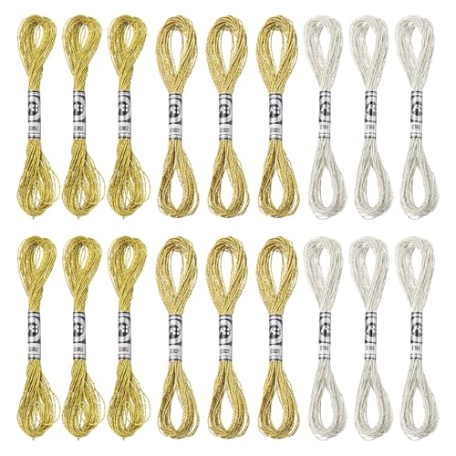 PATIKIL 18 Stränge Stickgarn, Metallisches Stickgarn Nylonfäden Armbandfäden Für Kreuzstich Handstickerei, Gold/Silber/Hellgold PATIKIL 18 Stränge Stickgarn, Metallisches Stickgarn Nylonfäden Armbandfäden Für Kreuzstich Handstickerei, Gold/Silber/Hellgold von PATIKIL