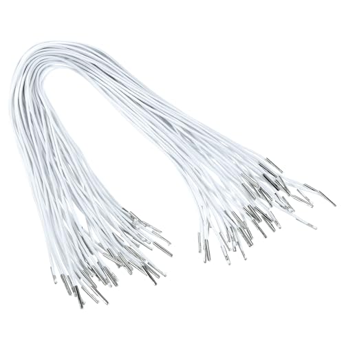 PATIKIL 18 Zoll elastisches Stacheldrahtseil, 50 Stück 1,6 mm Schlaufen-Stretch-Rundseil mit Metallstachelbefestigungen für Hüte Masken Menüs Basteln Buch, Weiß (45cm) von PATIKIL
