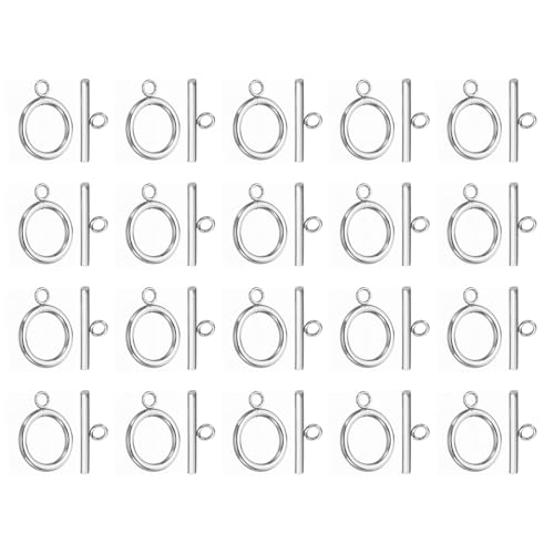 PATIKIL 18mm/0.71in Durchmesser Knebelverschluss, 20er Set 304 Edelstahl Runder Verschlussverbinder & T-Stab für Schmuckherstellung Halskette Armband Basteln DIY, Silber von PATIKIL